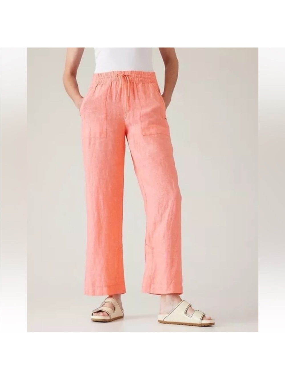 Athleta Retreat Wide Leg Linen Pant 533474 Coral Pink Size 14 NWOT